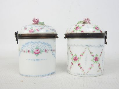 LIMOGES: Two porcelain POTS A ONGUENT, Louis...