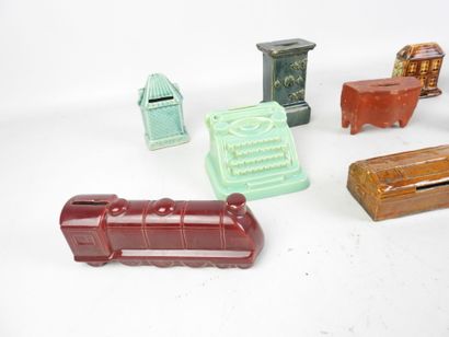 LOT of ten glazed ceramic money boxes in...