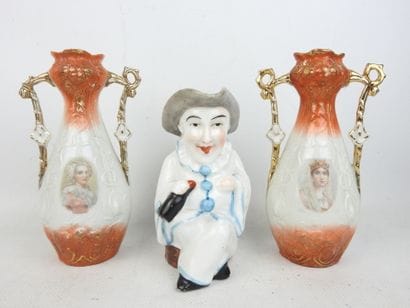 NEVERS: Two polychrome earthenware anthropomorphic...