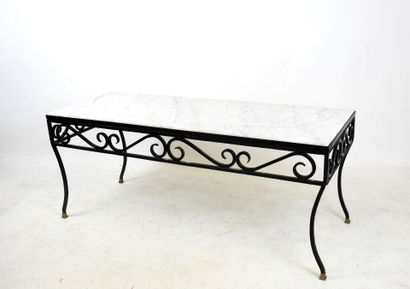 Wrought-iron LOW TABLE with rectangular white...