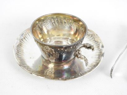 Silver TASSE and saucer with rocaille decoration....