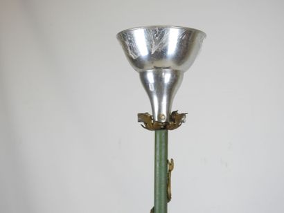 LAMPADAIRE in wrought iron and green-gilded...