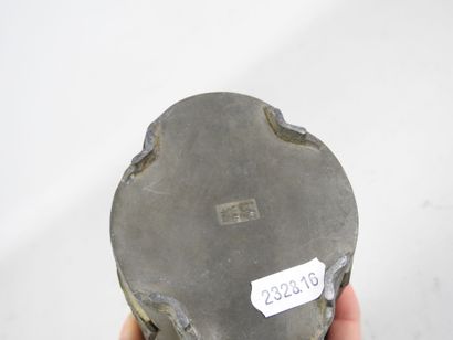 CHINA: Four-lobed pewter tea caddy decorated...