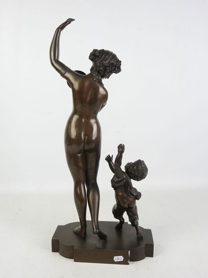 Ménade, cymbal player and faun. Bronze with...