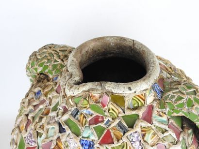 Two-handled earthenware ovoid jug decorated...