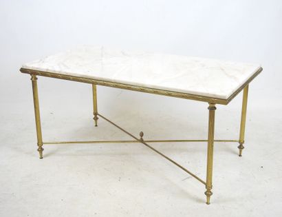 Rectangular LOW TABLE with white veined marble...