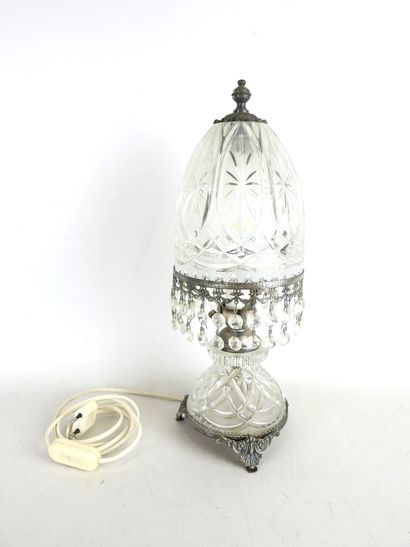 LAMP in cut crystal with floral decoration,...