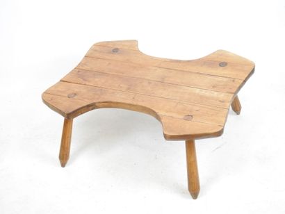 Brutalist LOW TABLE in gouge-worked wood...