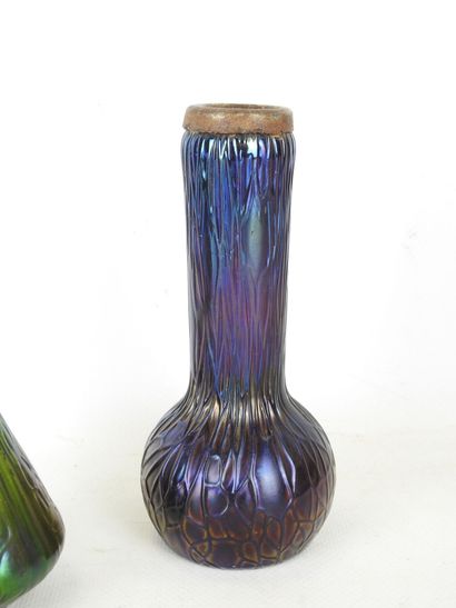 LOETZ, in the style of : Two iridescent glass...