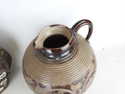 LOT including : - Enameled ceramic jug decorated...