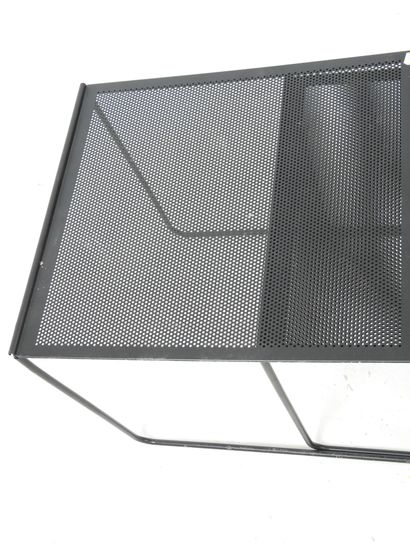 THREE nesting TABLES in perforated black...