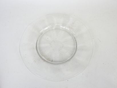 Glass JUG and saucer with engraved reed decoration...