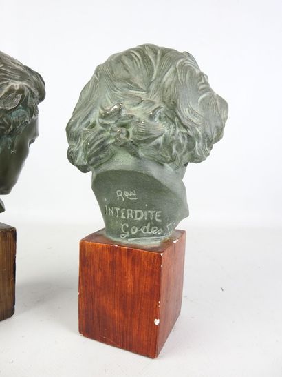 GODESKI (20th): Two busts of Beethoven in...