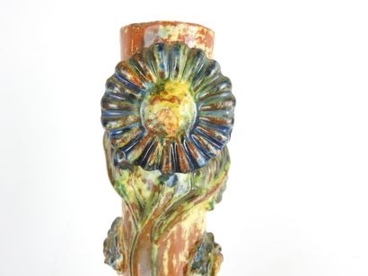POPULAR ART: Three glazed terracotta candleholders...