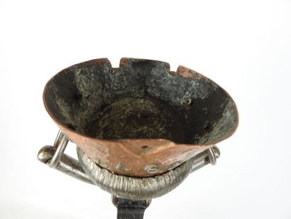 Standing ashtray in wrought iron and copper...