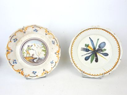 NEVERS: Two earthenware plates with polychrome...