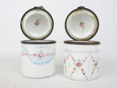 LIMOGES: Two porcelain POTS A ONGUENT, Louis...