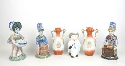 NEVERS: Two polychrome earthenware anthropomorphic...