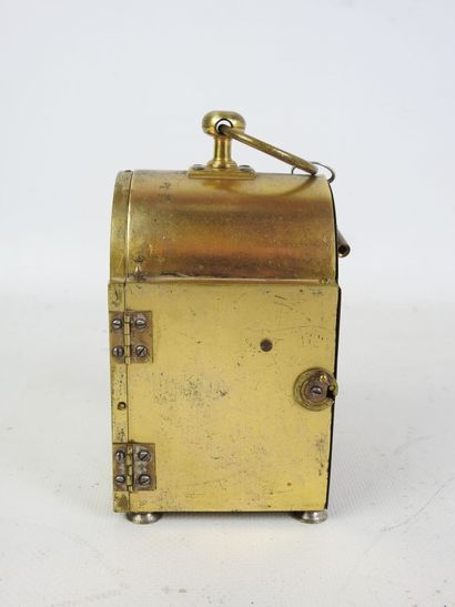 brass TRAVEL CLOCK, enameled dial with Arabic...