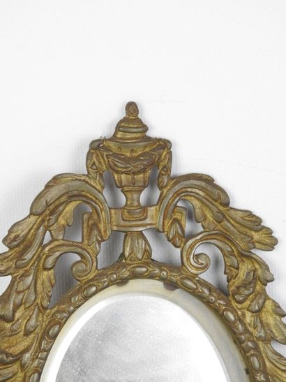 Pair of bronze three-light sconces with mirror...