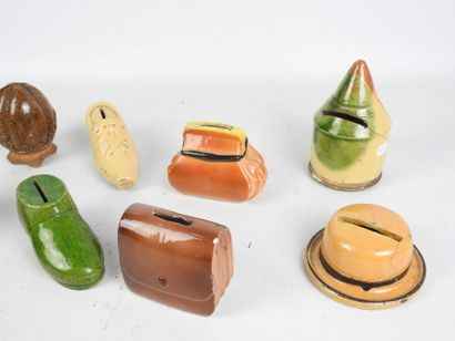 LOT of ten glazed ceramic money boxes in...