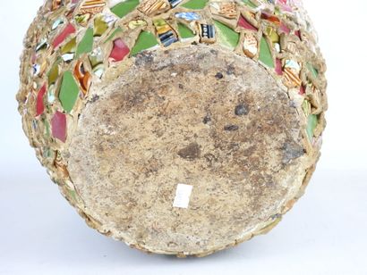 Two-handled earthenware ovoid jug decorated...