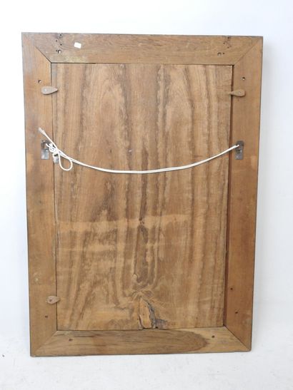 Le bain à la source. Relief en bois sculpté...