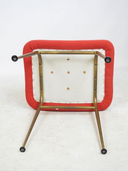 TABOURET quatre pieds en métal doré. Assise...