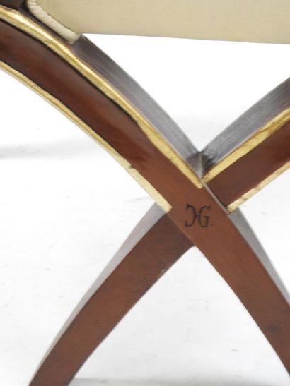 Carved and lacquered wood CHAIR, the backrest...