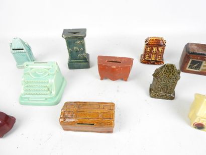 LOT of ten glazed ceramic money boxes in...