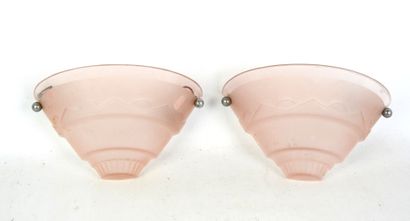 PAIR OF WALLLIGHTS in pressed pink glass...