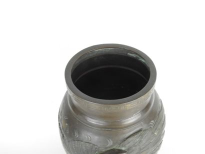 JAPAN : Bronze vase with brown patina decorated...