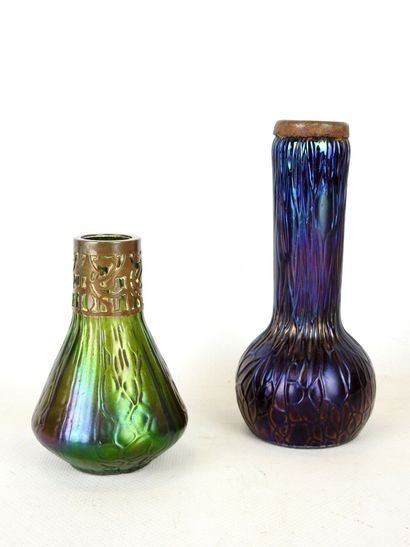 LOETZ, in the style of : Two iridescent glass...