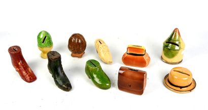 LOT of ten glazed ceramic money boxes in...