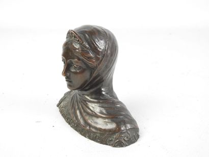 BUST of a young woman in bronze with brown...