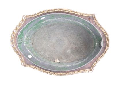 JARDINIERE in inlaid veneer with gilt bronze...