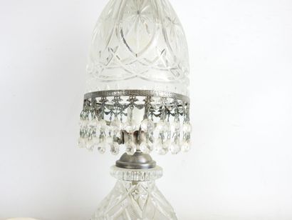 LAMP in cut crystal with floral decoration,...