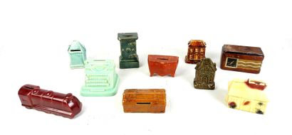 LOT of ten glazed ceramic money boxes in...