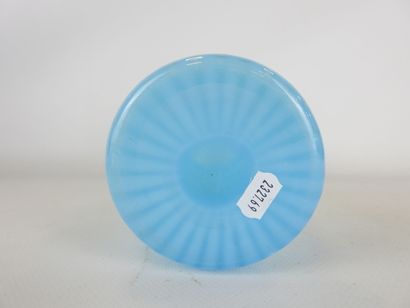 VASE in blue-tinted glass with white fillet...
