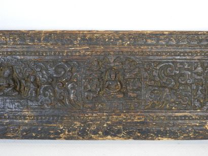 INDIA: Wooden panel with bas-relief carved...