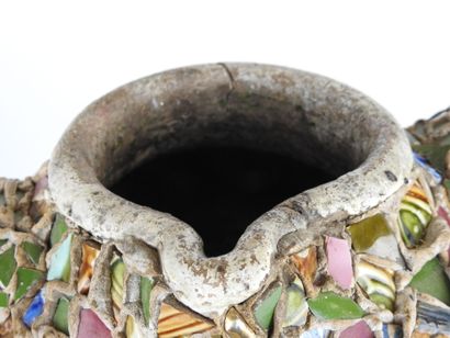 Two-handled earthenware ovoid jug decorated...