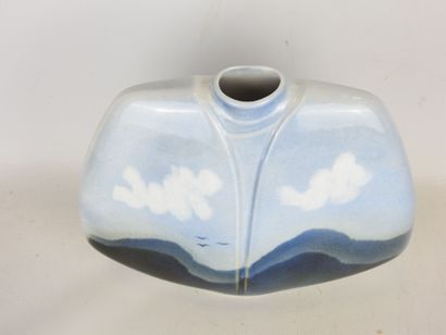 VIREBENT: Blue enameled porcelain vase decorated...