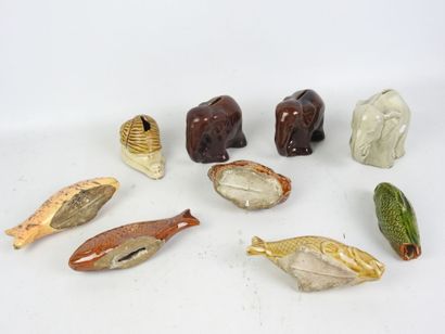 LOT of nine glazed ceramic piggy banks decorated...