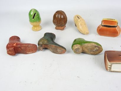 LOT of ten glazed ceramic money boxes in...