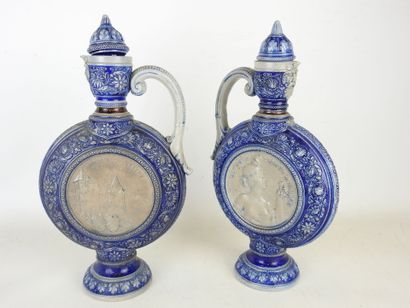 C.BONNEFOND: Pair of blue and gray glazed...