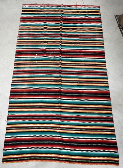 Peru, Andes: Large, brightly-colored woven...