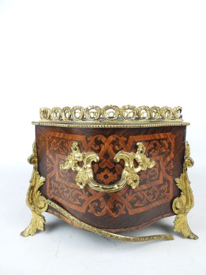 JARDINIERE in inlaid veneer with gilt bronze...