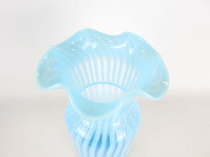 VASE in blue-tinted glass with white fillet...