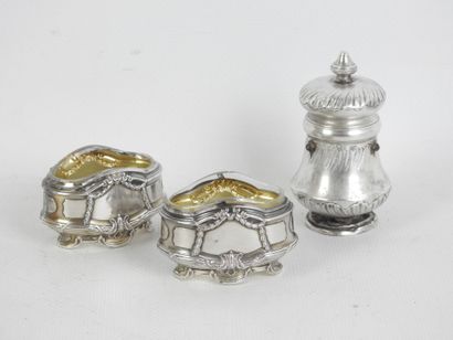 PAIR OF silver SALERONS decorated with foliate...