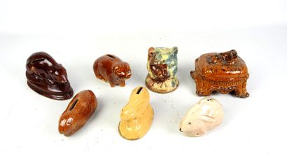 LOT of seven glazed ceramic piggy banks decorated...